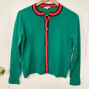 Minnie Rose Cardigan Sweater Colorblock Green/Red/Black Cotton Blend Button-Down